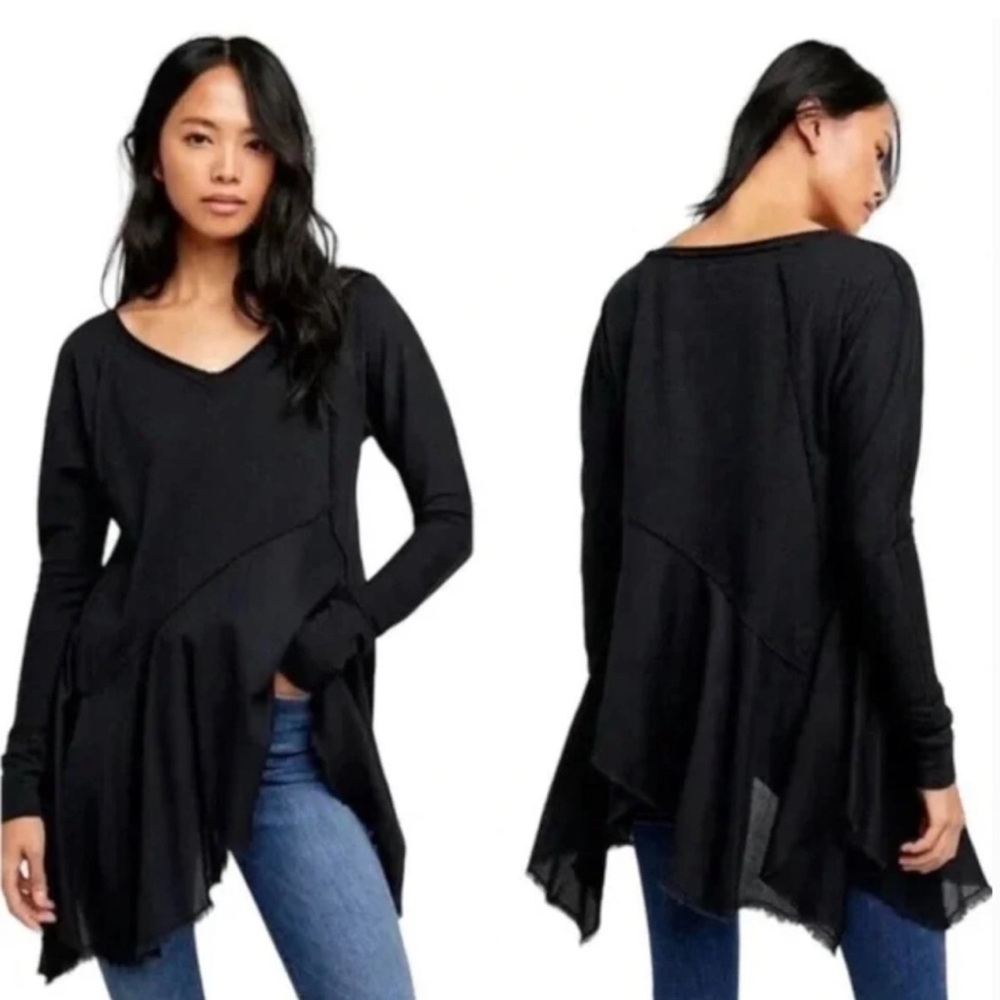 We The Free Black Asymmetrical Long Sleeve Tunic